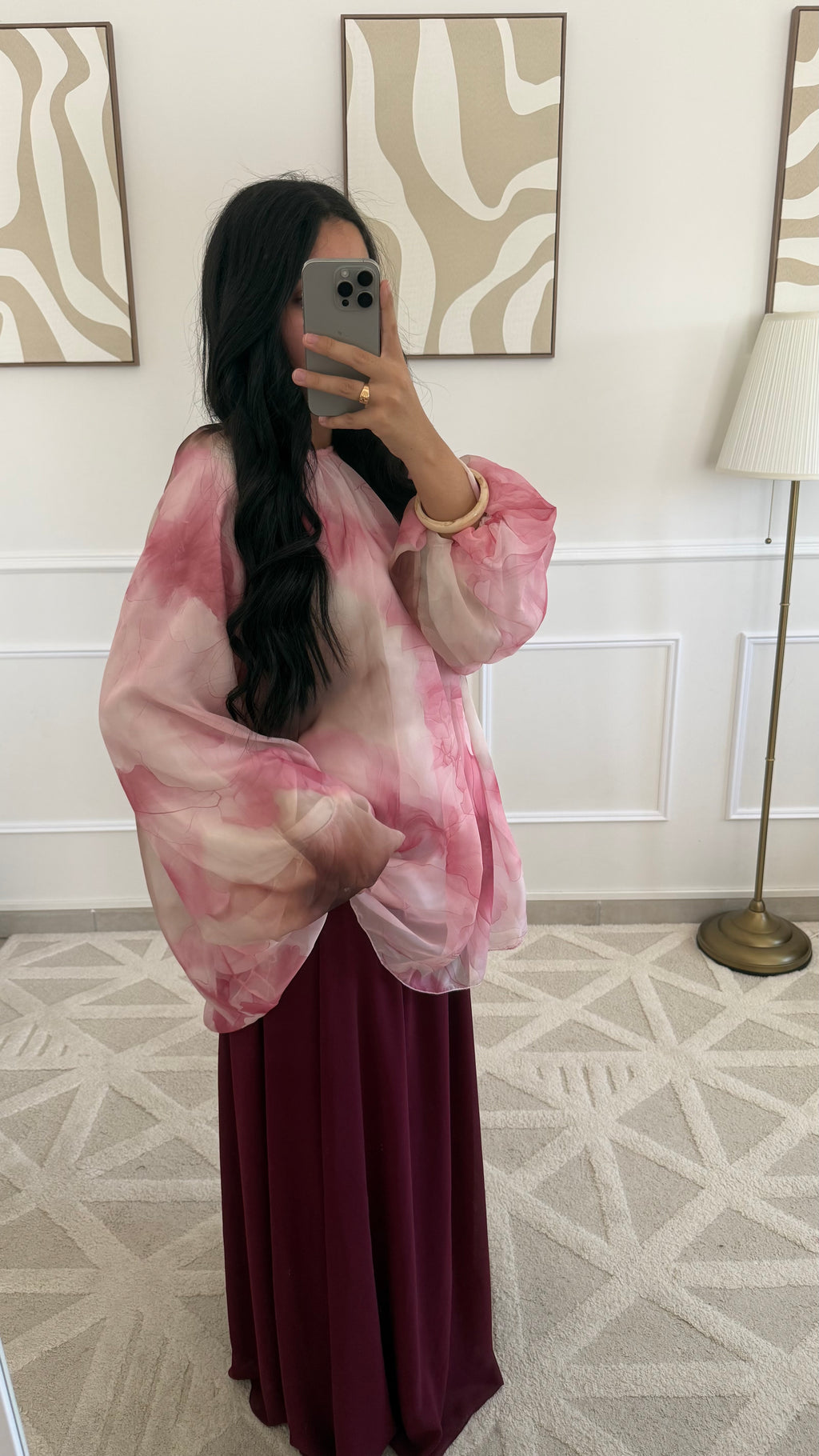 Blouse manches bouffantes fleurie | Rose