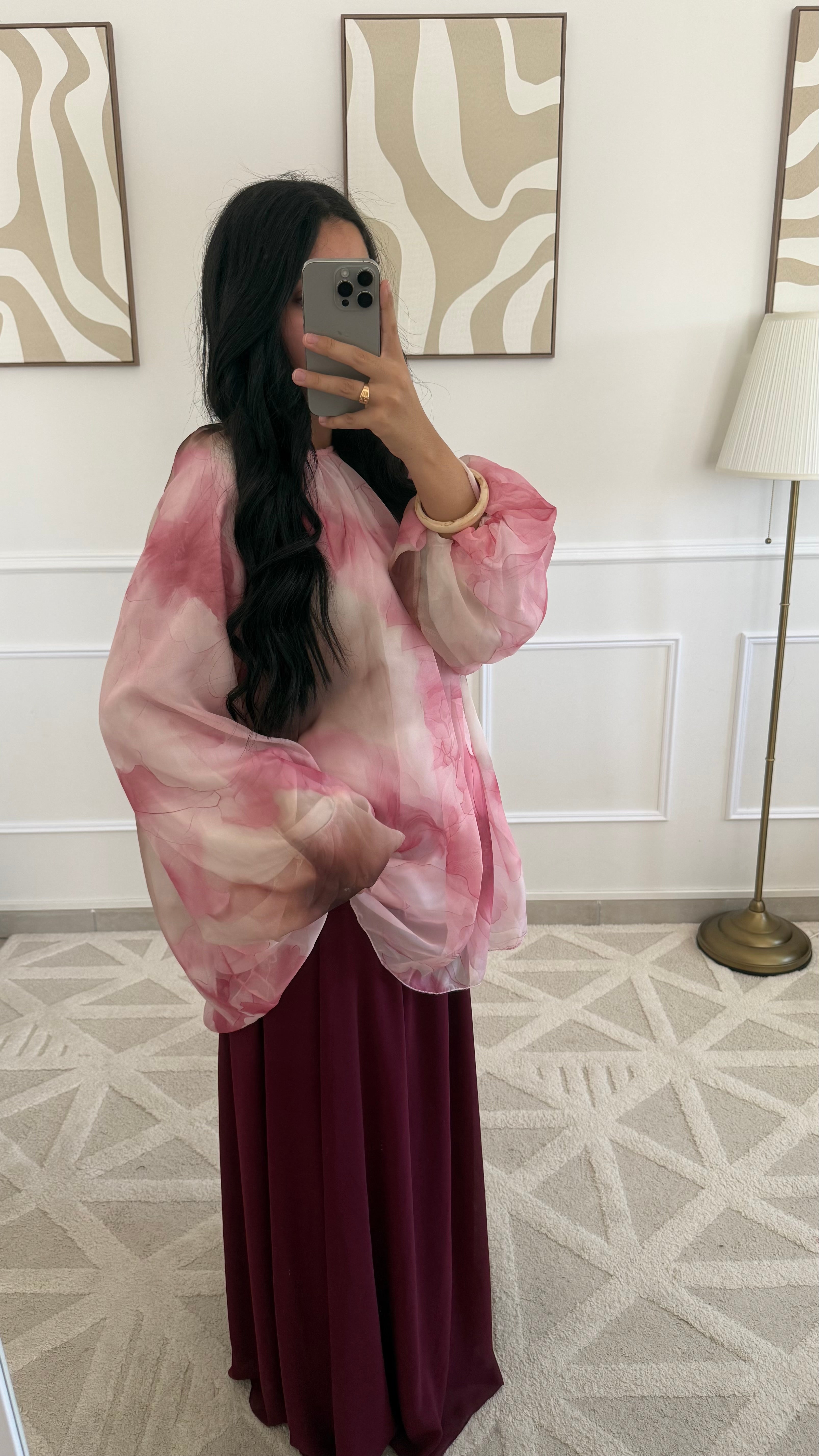 Blouse manches bouffantes fleurie | Rose