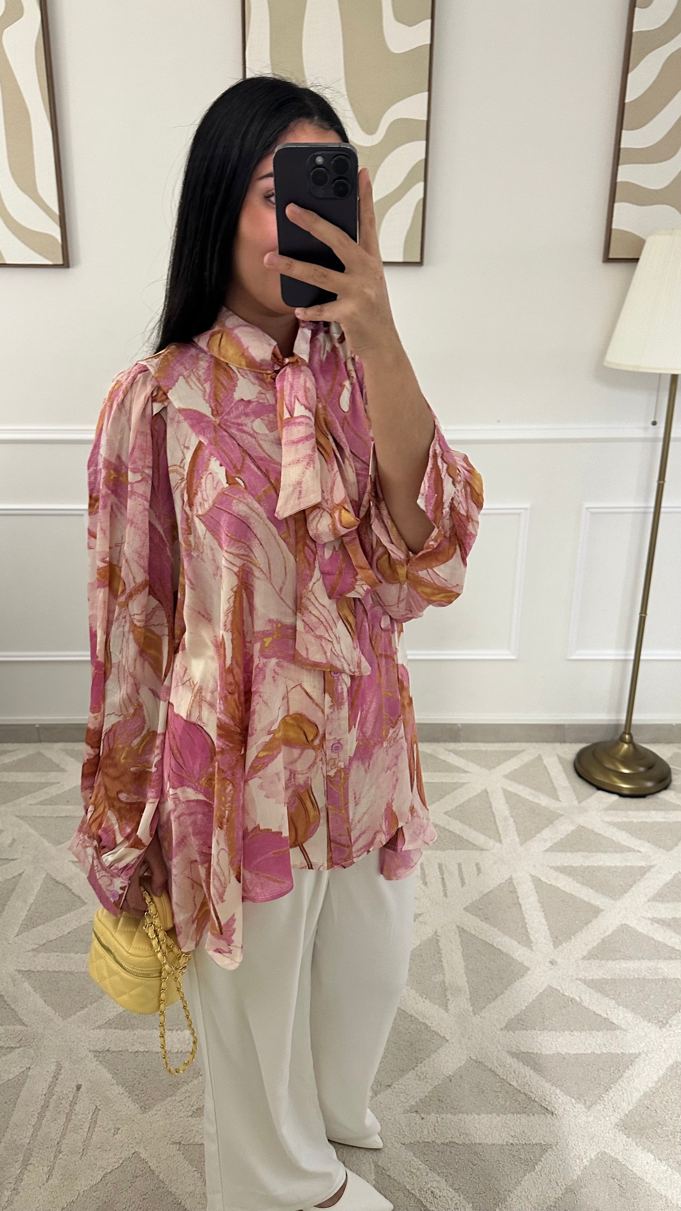 Blouse satinée à fleurs | Rose