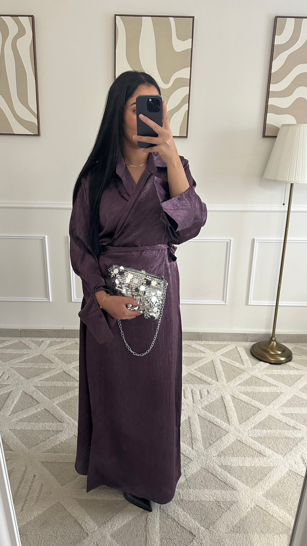 [GAMME PREMIUM] Robe satinée à motifs à nouer | Violet