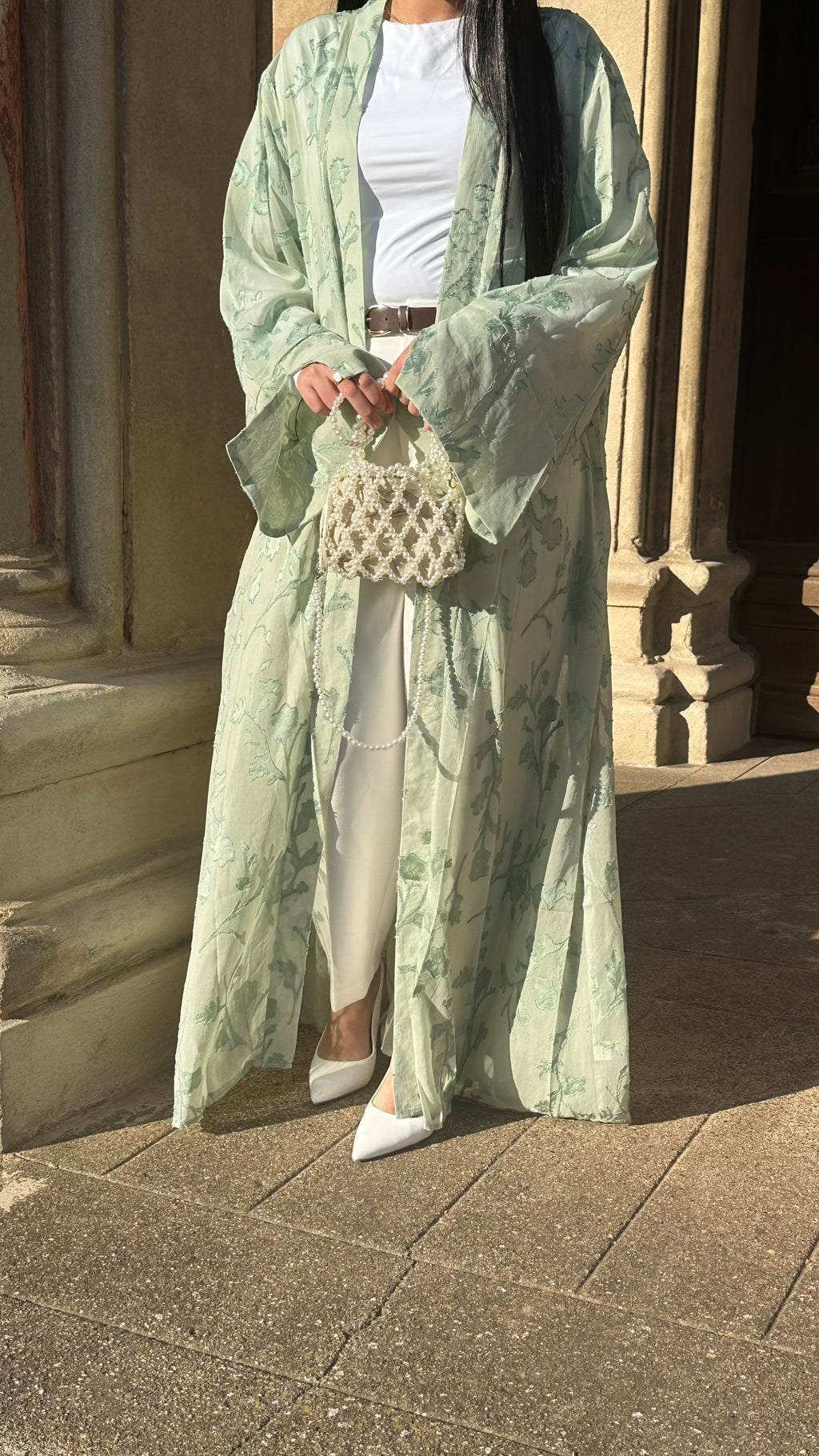 Kimono à fleurs | Vert