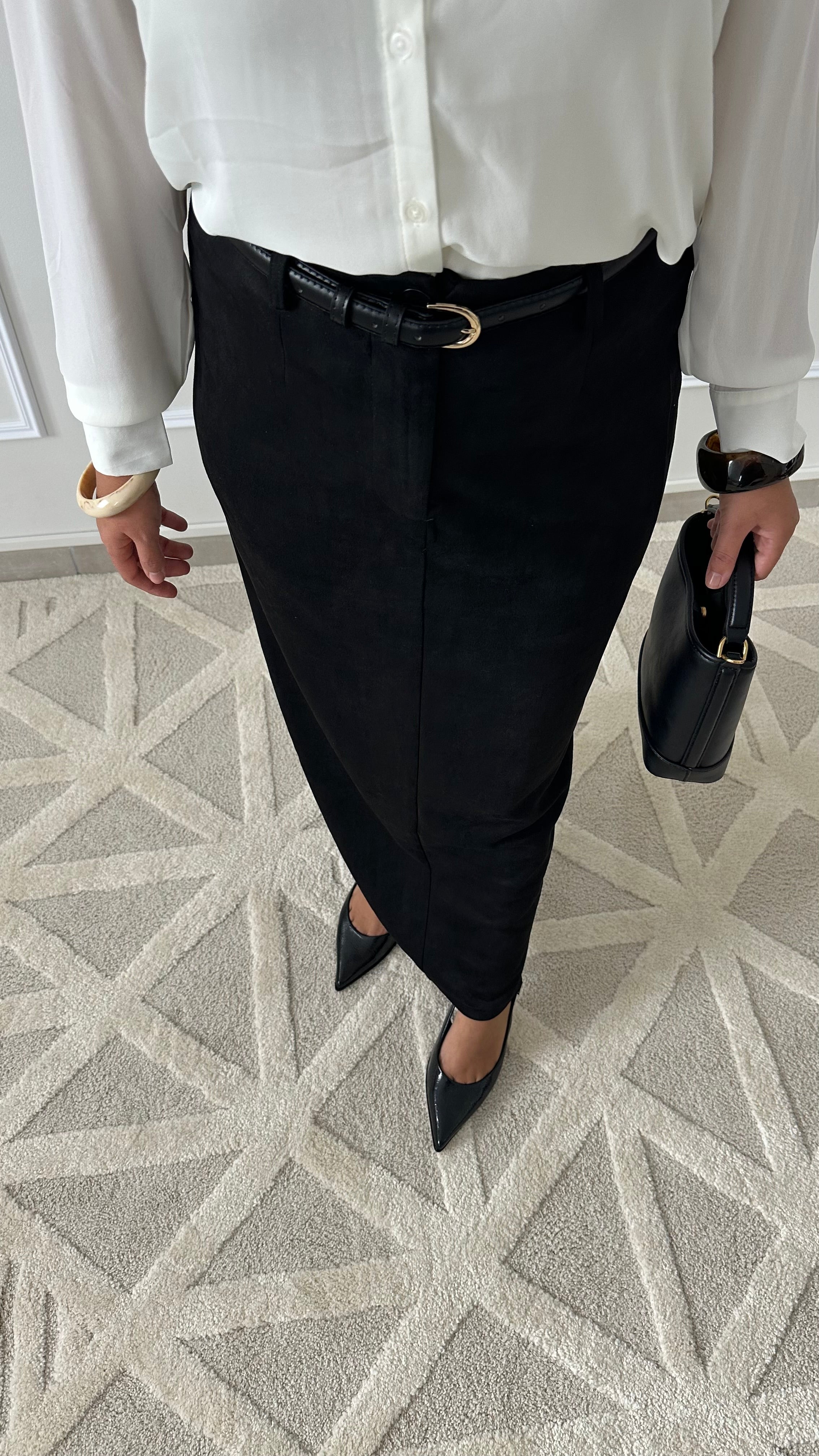 Jupe longue noire effet daim