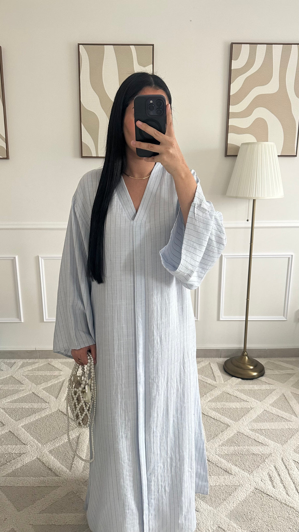 Robe longue et fluide en lin à rayures et ceinture |
Bleue ciel