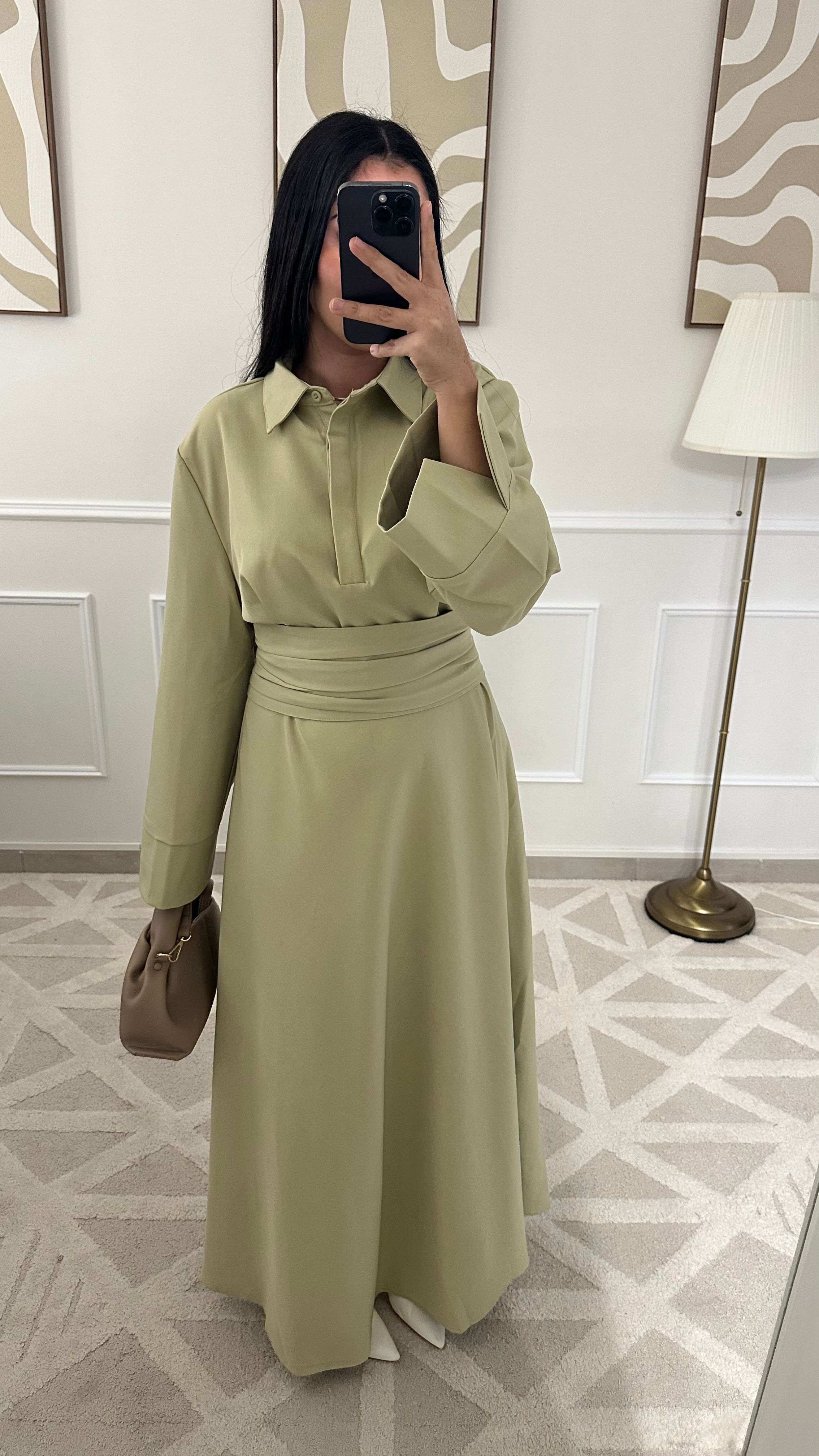 Robe avec ceinture | Verte