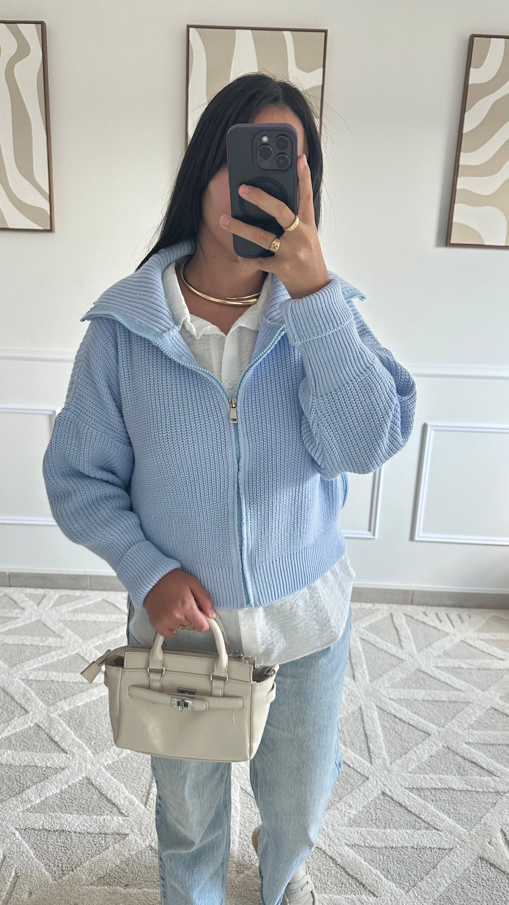 Gilet bleu clair à fermeture éclair