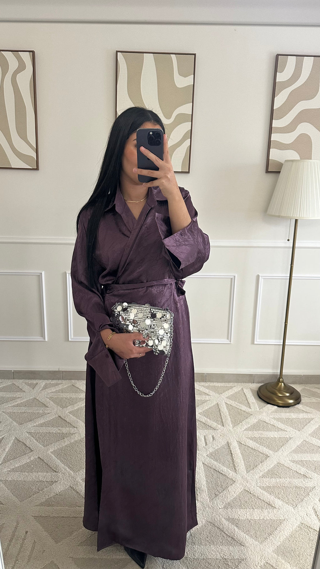 [GAMME PREMIUM] Robe satinée à motifs à nouer | Violet