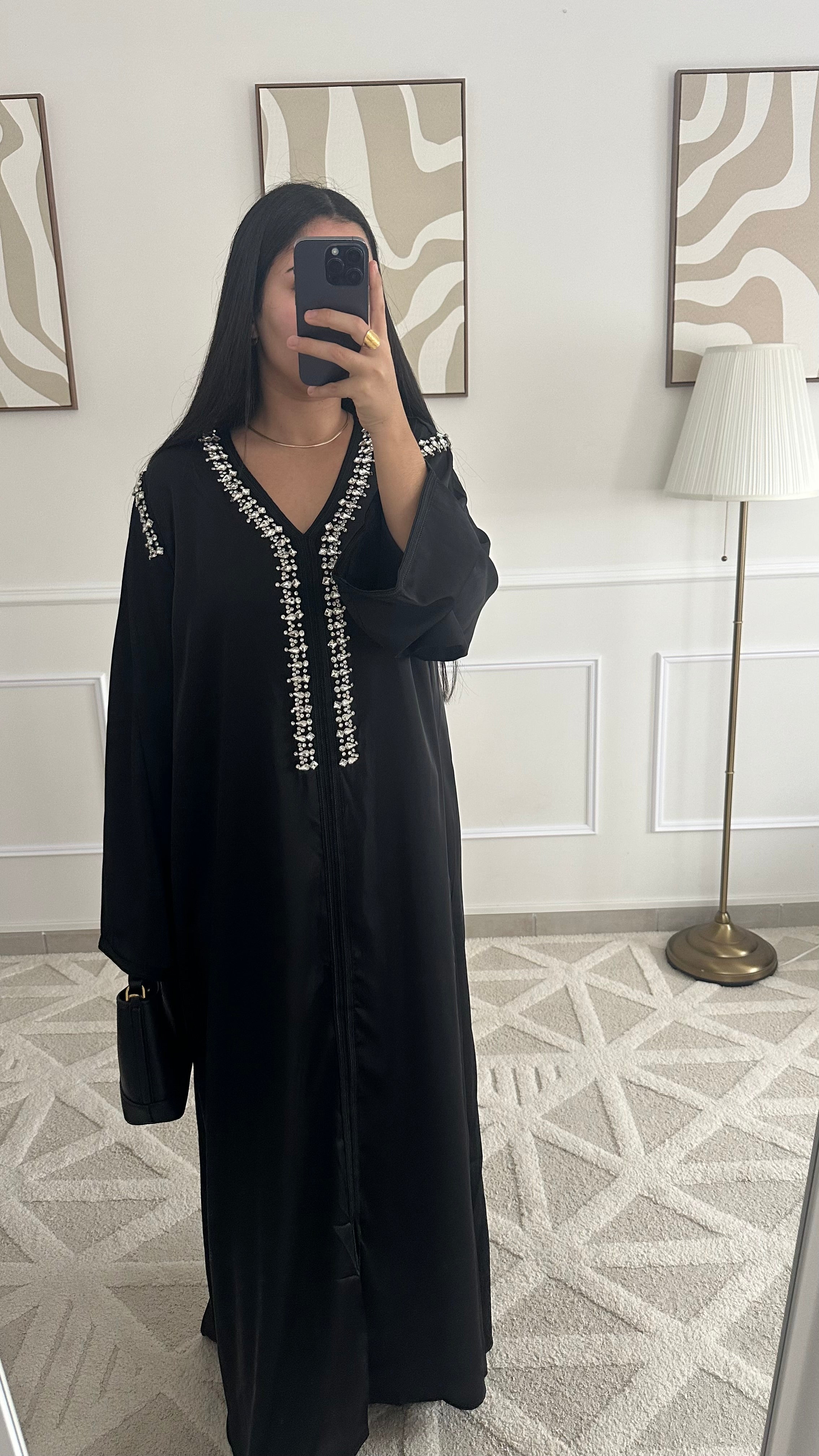 Robe caftan à strass | Noir