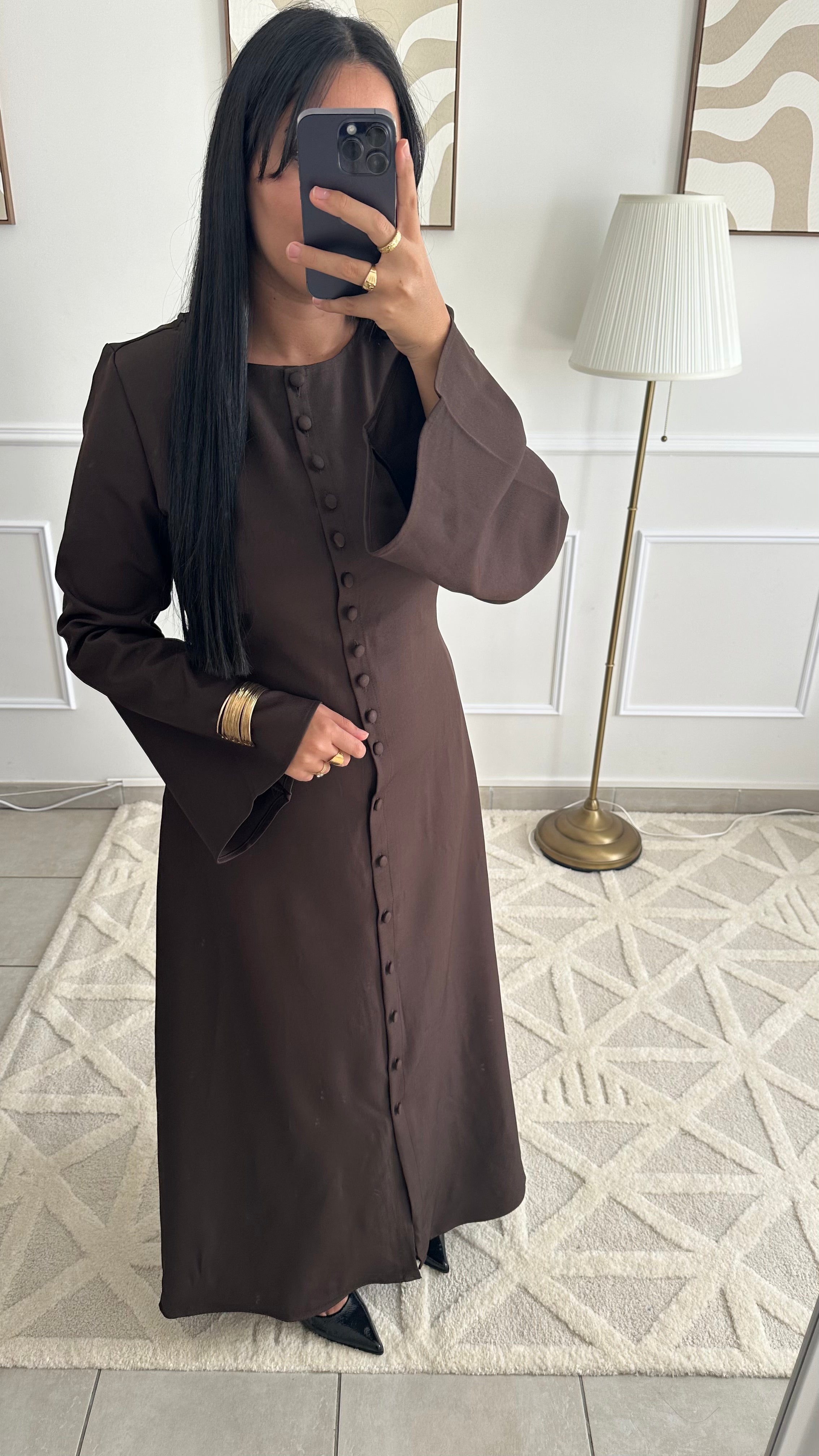 Robe longue à boutons marron