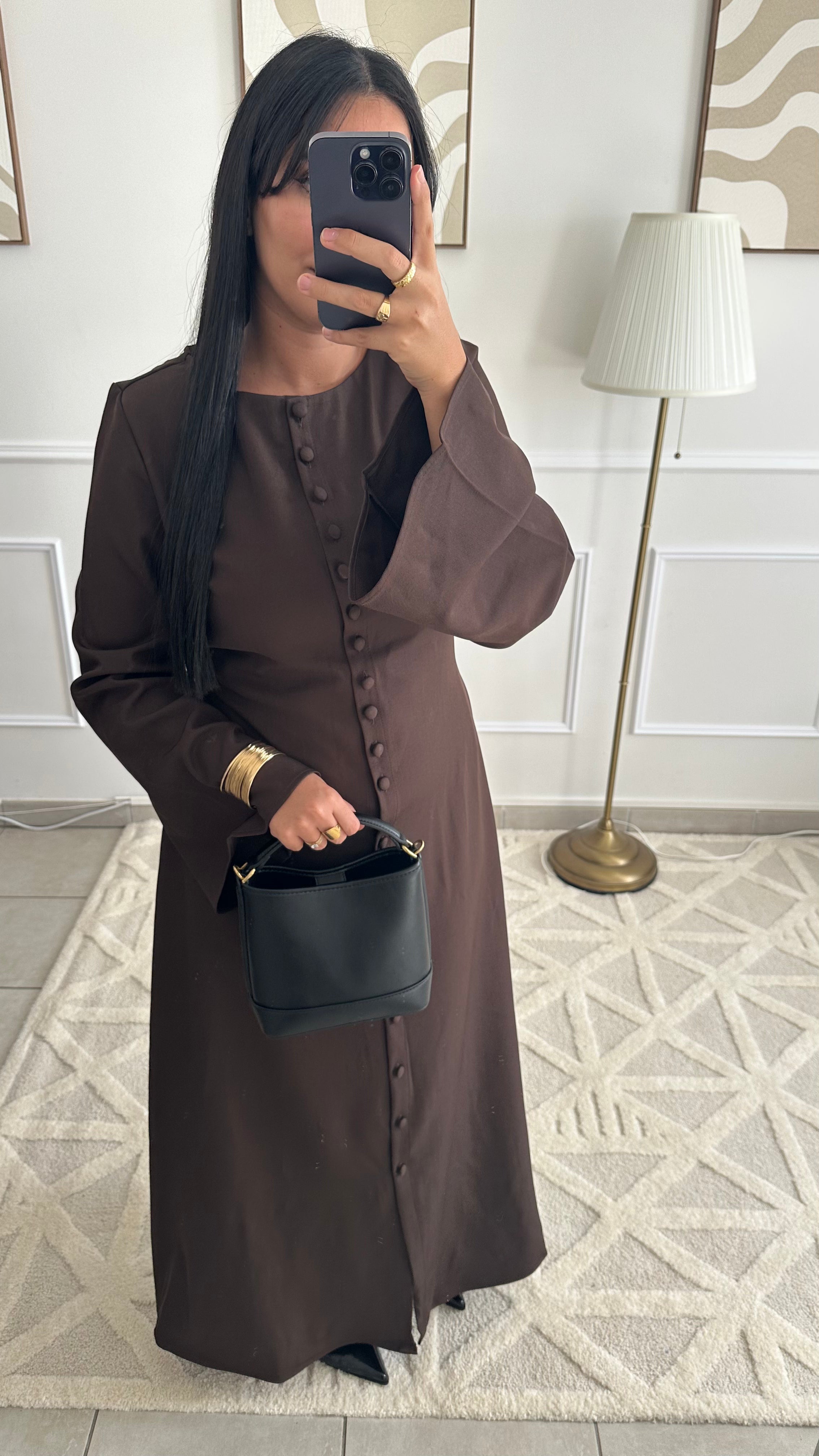 Robe longue à boutons marron