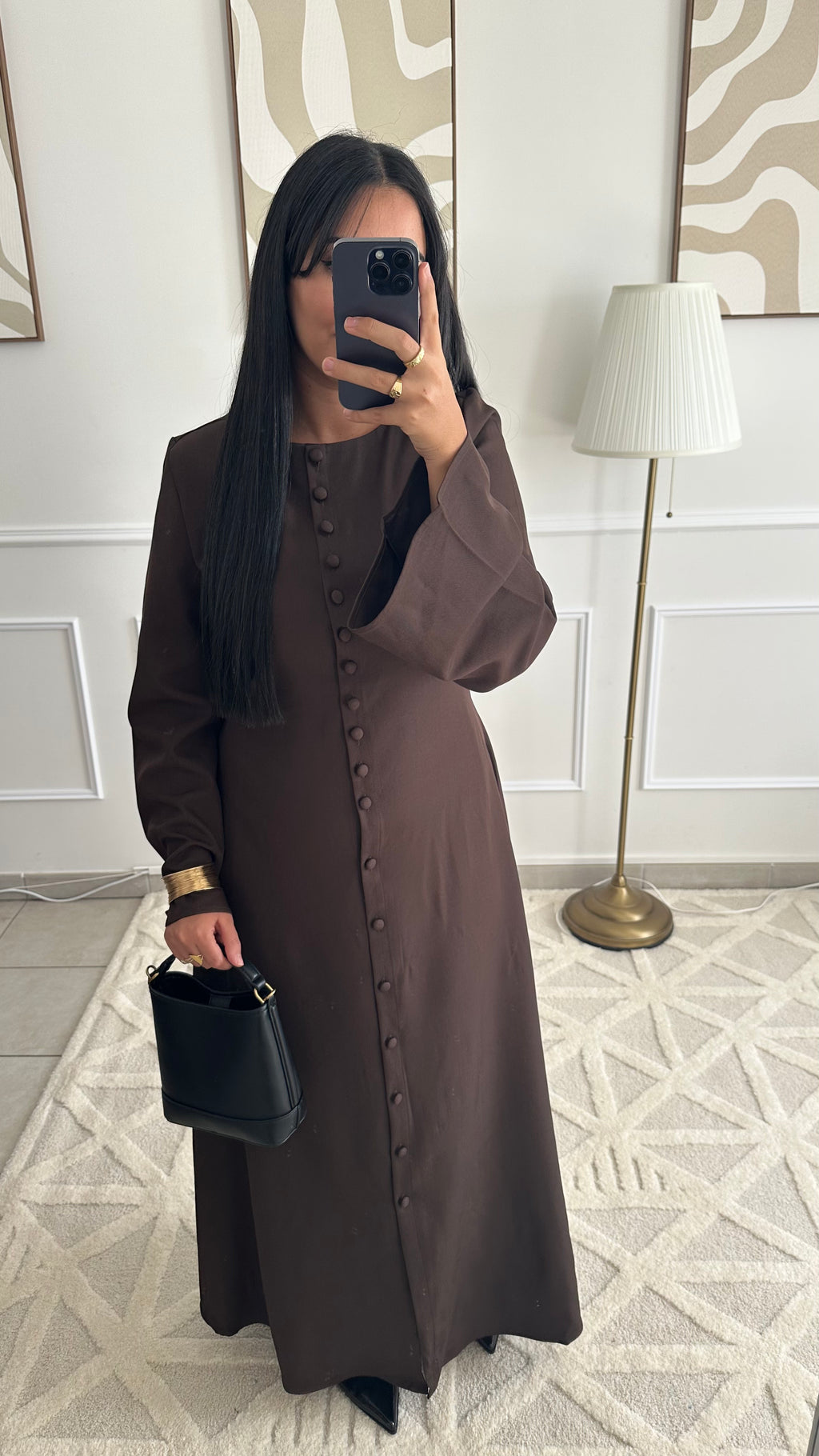 Robe longue à boutons marron