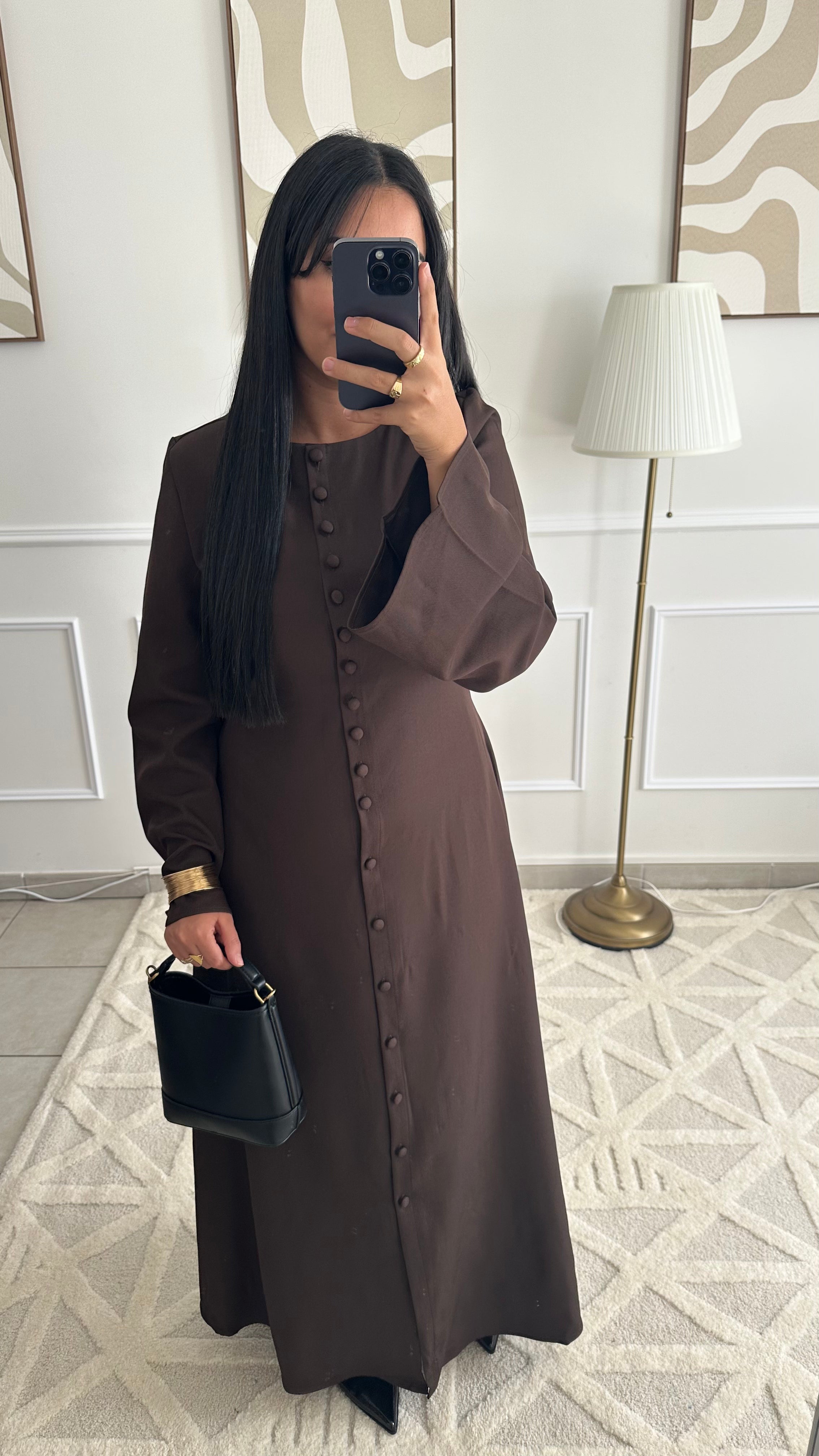 Robe longue à boutons marron