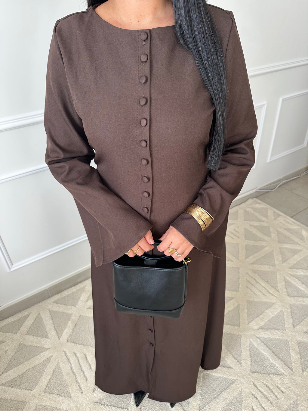 Robe longue à boutons marron