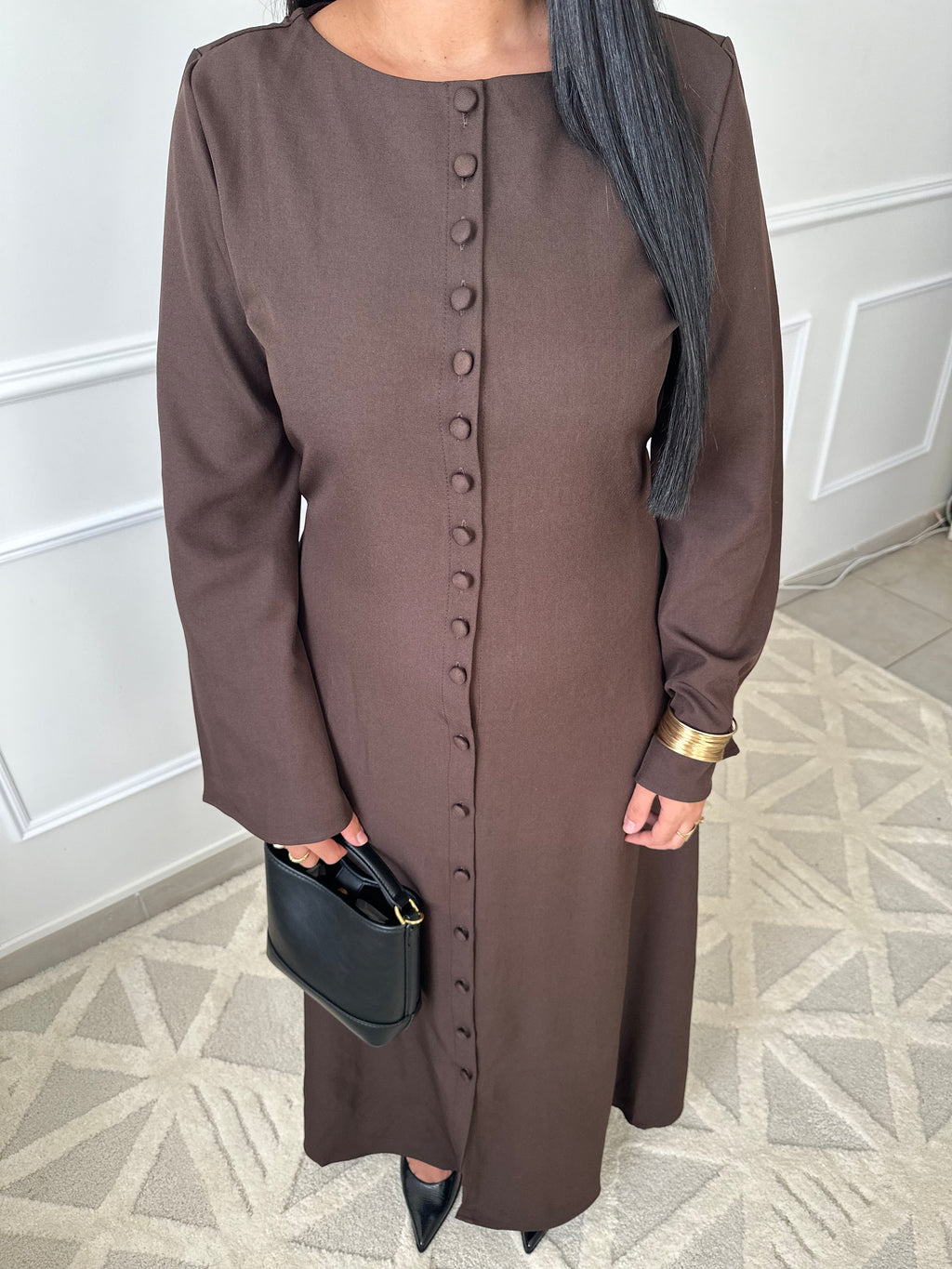Robe longue à boutons marron
